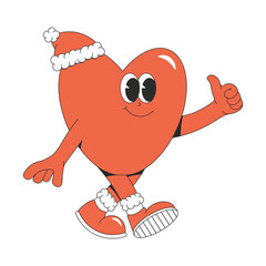 Merry Christmas and Happy New year sticker and pack. Playful and cheeky character Heart in trendy groovy style. Retro elements and shapes. Vector illustration