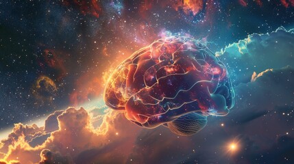 Cosmic brain with nebula and stars - obrazy, fototapety, plakaty