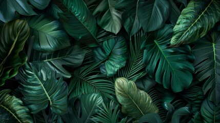 abstract green leaf texture, nature background, tropical leaf - obrazy, fototapety, plakaty