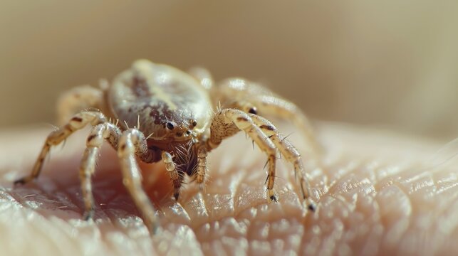 Macro picture of a tick on the skin, minimalism.