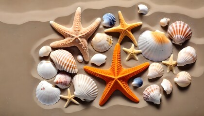 Fototapeta na wymiar Marine objects, shells and starfish