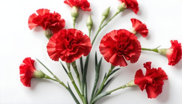 red carnations flower on white background