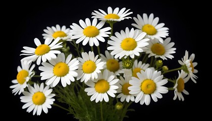 white uncultivated wild chamomile on a black background