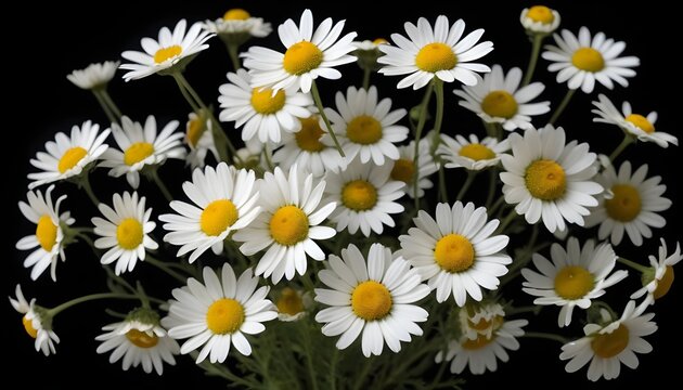 white uncultivated wild chamomile on a black background