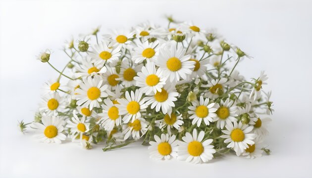 white uncultivated wild chamomile on a white background