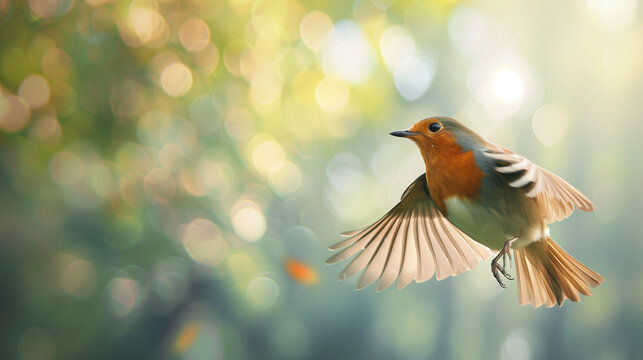 robin bird flying with blur background