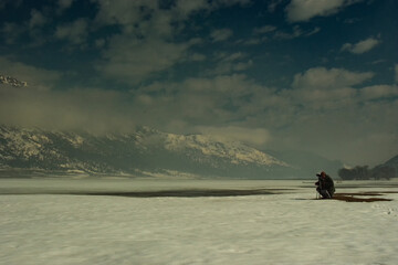 Winter view of the frozen Lake Matese, Campania, Italy