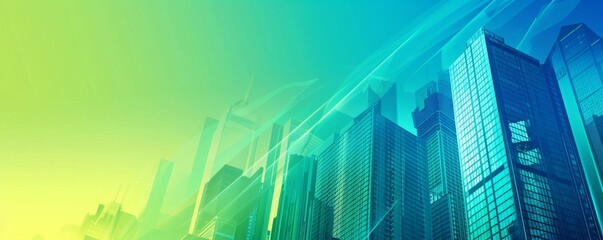 A city skyline with a blue sky background