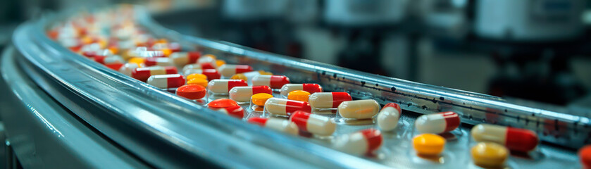 A counterfeit pill manufacturing scene shown in meticulous detail with ingredients - obrazy, fototapety, plakaty
