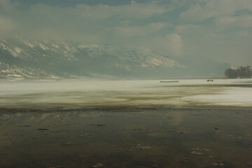 Winter view of the frozen Lake Matese, Campania, Italy