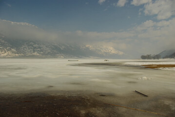 Winter view of the frozen Lake Matese, Campania, Italy