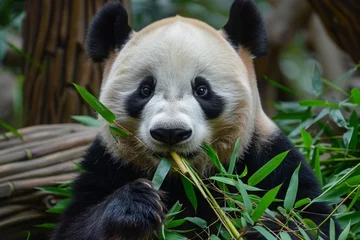 Foto op Plexiglas giant panda bear eating bamboo © Hamza