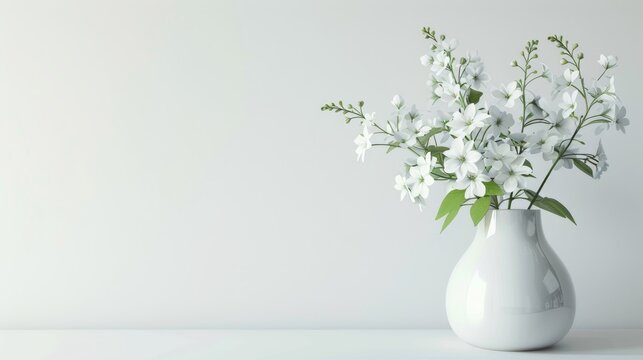 Home interior with white flowers in a vase 
