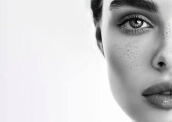 Fototapeta premium High-Key Beauty Portrait with High Contrast, Beautiful Female Portrait Woman in Make-up, Isolated on White. Generative AI. 