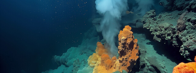 Vibrant Underwater Hydrothermal Vents and Marine Landscape - obrazy, fototapety, plakaty
