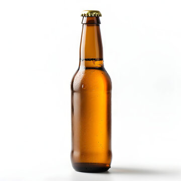 Photo realistic transparent Unbranded blank beer bottle on white background