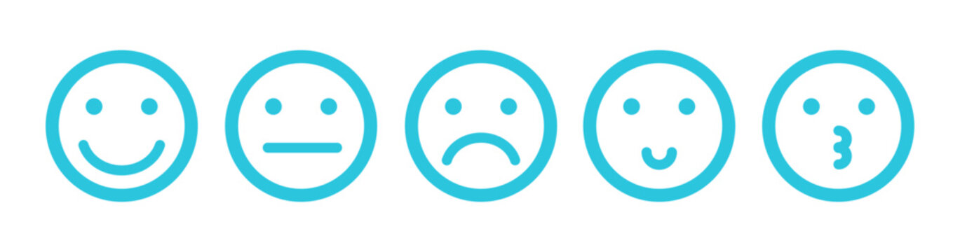 Naklejki Emotions emoji icons, emoticon feelings, isolated on white background, from blue icon set.
