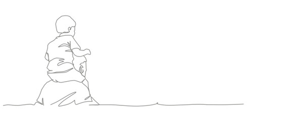 Fathers day icon in line art style. Fathers day symbol. Fathers day icon for background. Father with daughter in the garden.