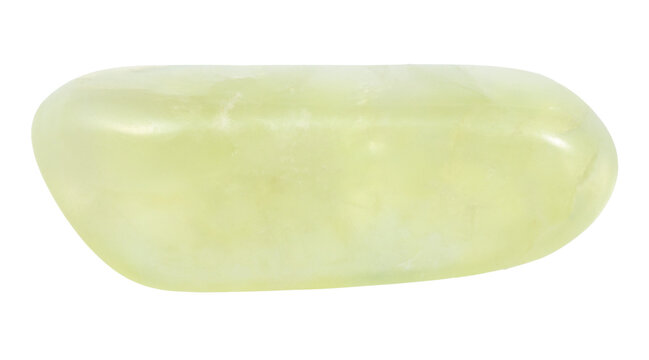 close up of sample of natural stone from geological collection - tumbled vesuvianite mineral isolated on white background from Yakutia