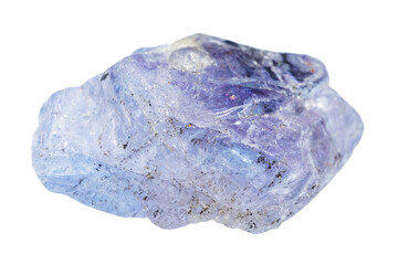 close up of sample of natural stone from geological collection - raw tanzanite crystal isolated on...