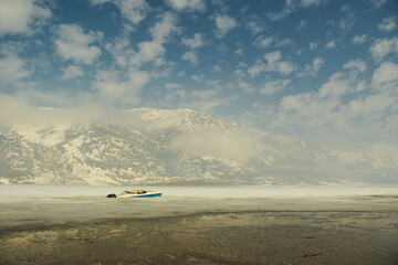 Winter view of the frozen Lake Matese, Campania, Italy