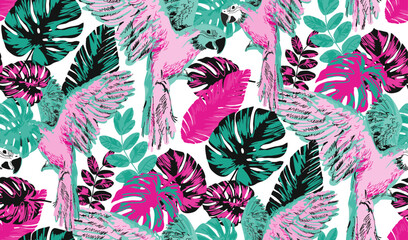 Flowers and birds. Seamless abstract pattern. Suitable for fabric, wrapping paper and the like.