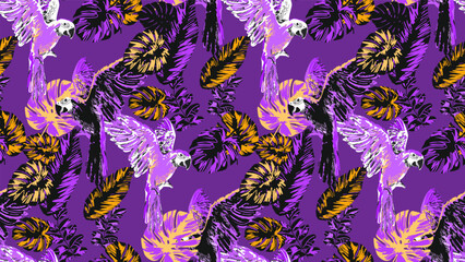 Flowers and birds. Seamless abstract pattern. Suitable for fabric, wrapping paper and the like.