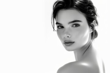 High-Key Beauty Portrait with High Contrast, Beautiful Female Portrait Woman in Make-up,  Isolated on White.  Generative AI.
