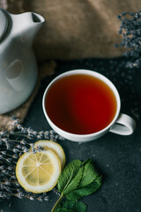 Natural herbal tea with lemon, mint and lavender