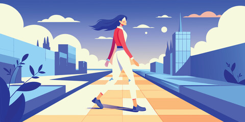 a illustration of a walking girl