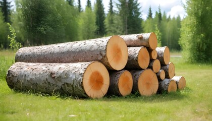 birch sawn logs on the grass