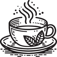 Tea cup outline vector, a cup of coffee, vector illustration.