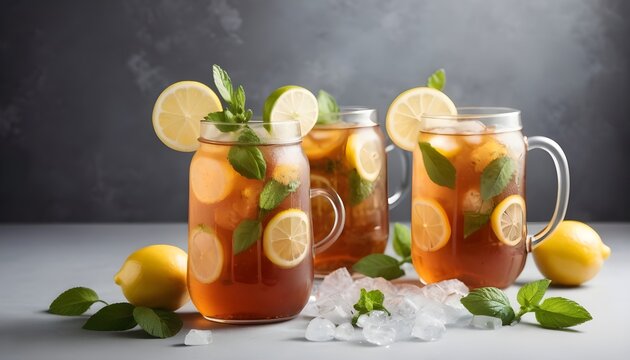 ice tea with lemons, limes and fresh mint