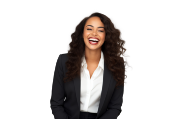 Portrait of beautiful African American Business woman wearing suit and shirt posing with smart and confidence isolated on transparent png background.