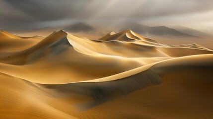 Picture a vast and arid desert landscape, where endless dunes stretch as far as the eye can see. Capture the solitude and beauty of the desert  - obrazy, fototapety, plakaty