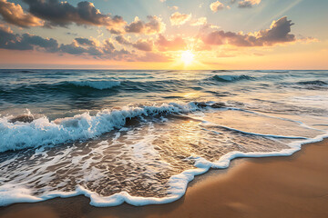 sunset over the sea sunset on the beach - obrazy, fototapety, plakaty