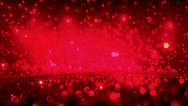 gold particles abstract background with shining golden Floating Dust Particles Flare Bokeh star on red Background. Futuristic glittering in space. Red bokeh lights 4k video sparkling