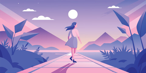 a illustration of a walking girl