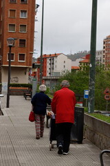 Ageing couple walking in the street