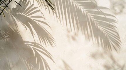 Obraz premium Shadow of palm leaves on white concrete light