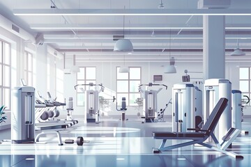 Fototapeta premium Fitness enthusiasts utilizing the office gym during breaks for a quick workout,