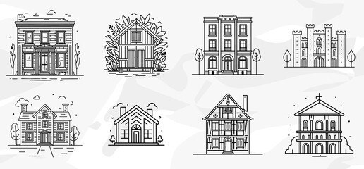 Vielseitiges Vektorgrafik-Bundle: 8 beeindruckende Symbol-Illustrationen von Gebäuden