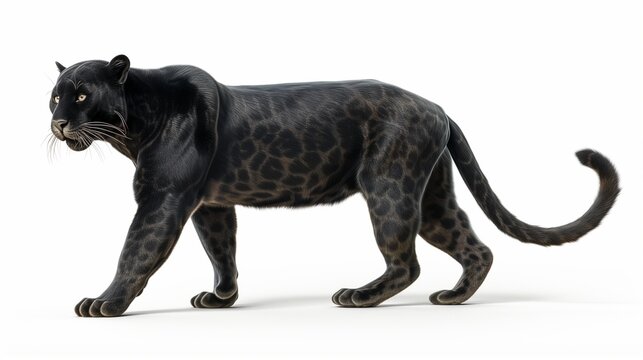 Render a powerful image of a Black Panther against a pristine white background 