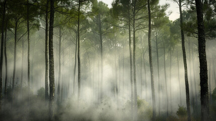 Obraz premium Mystical Fog in Dense Forest