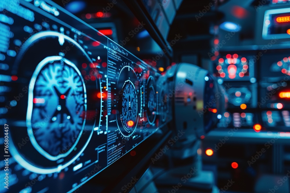 Poster advanced brain scan technology visualizing neural activity.