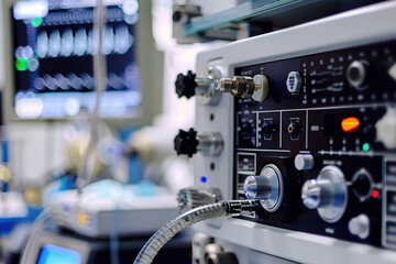 Fototapeta premium Close-up of medical equipment with a blurred background in a hospital.