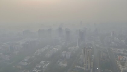 Aerial view air polluted high at central business area