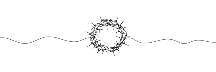 Continuous one line drawing of Christ's crown of thorns. - obrazy, fototapety, plakaty