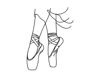 Ballerina's feet in pointe shoes. World Ballet Day. One line drawing for different uses. Vector illustration © dariachekman
