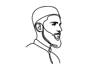 Continuous one line drawing of Muslim man.